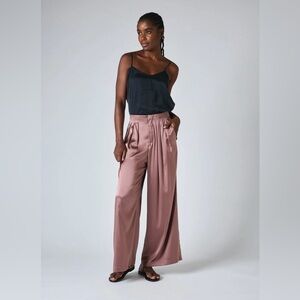 Ruti Silk Wide Leg Flowy High Waisted Silk Satin Pleated Pants Quiet Luxury